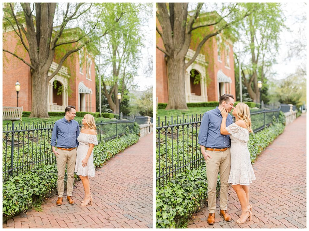 Couple Posing in front of the James Witcolmb Riley House in Lockerbie Square Downtown Indianapolis