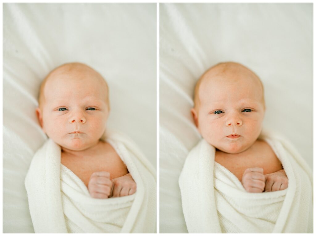 Sleeping newborn posed on soft blanket in downtown Indianapolis photography studio