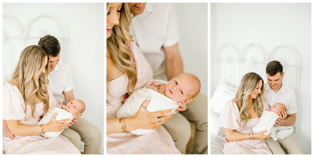 Parent and newborn close-up portrait in natural light Indianapolis studio