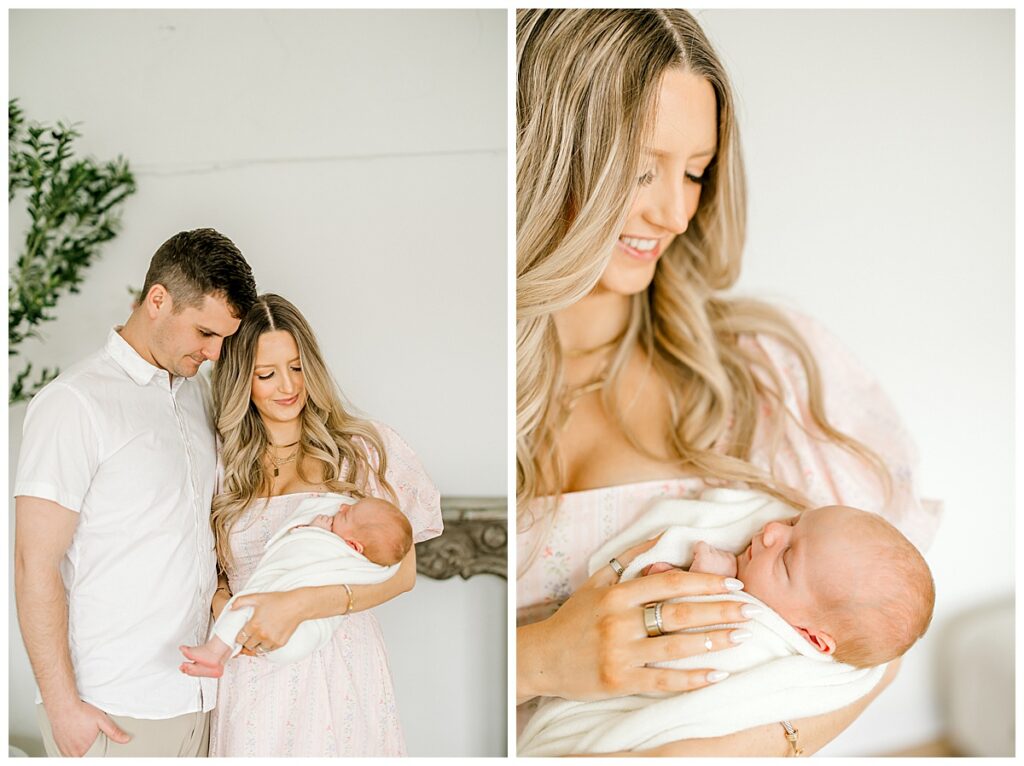 Newborn baby cradled in mother’s arms Indianapolis newborn photographer