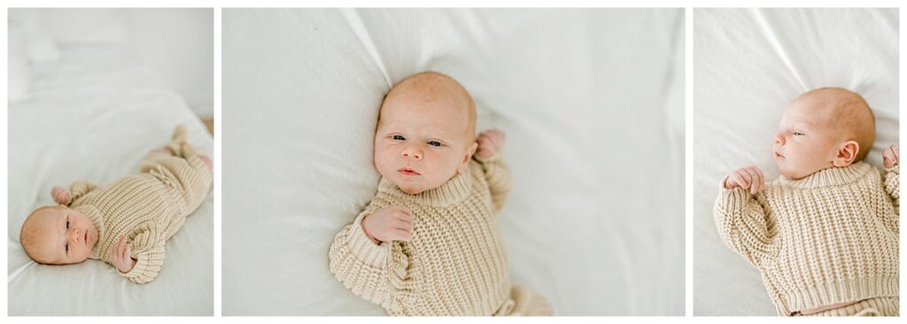 Baby boy posed in cozy prop setup in Indianapolis studio